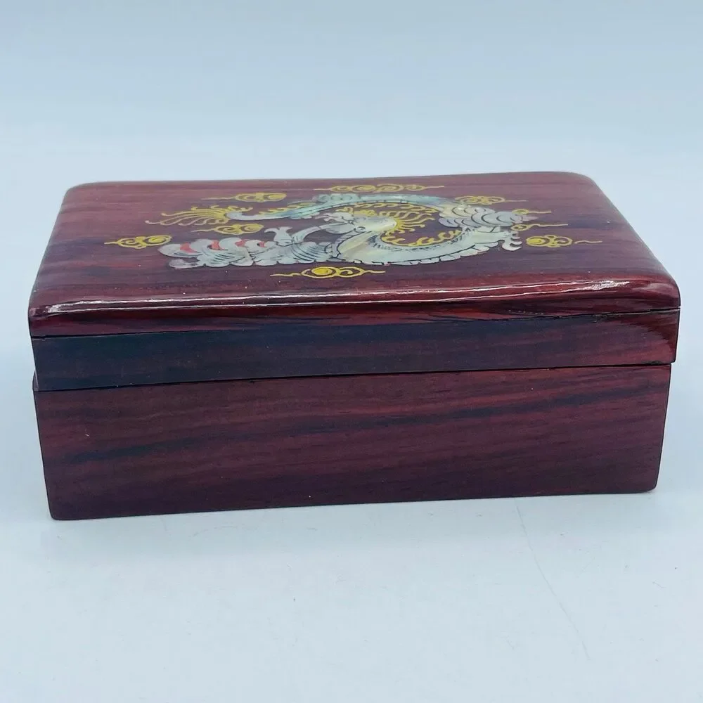 Small Hand Crafted Wooden Imperial Dragon Lacquered Lined Jewelry Trinket Box